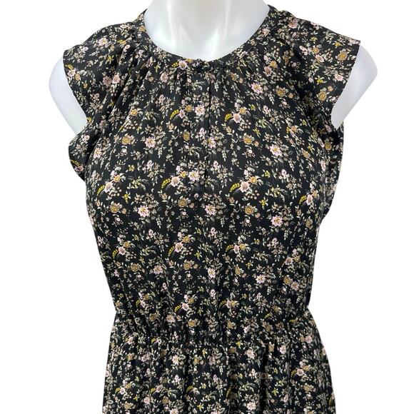 J.Crew Women's Black Floral Sleeveless Ruffle Peasant Blouson Midi Dress Size XS - Picture 5 of 7